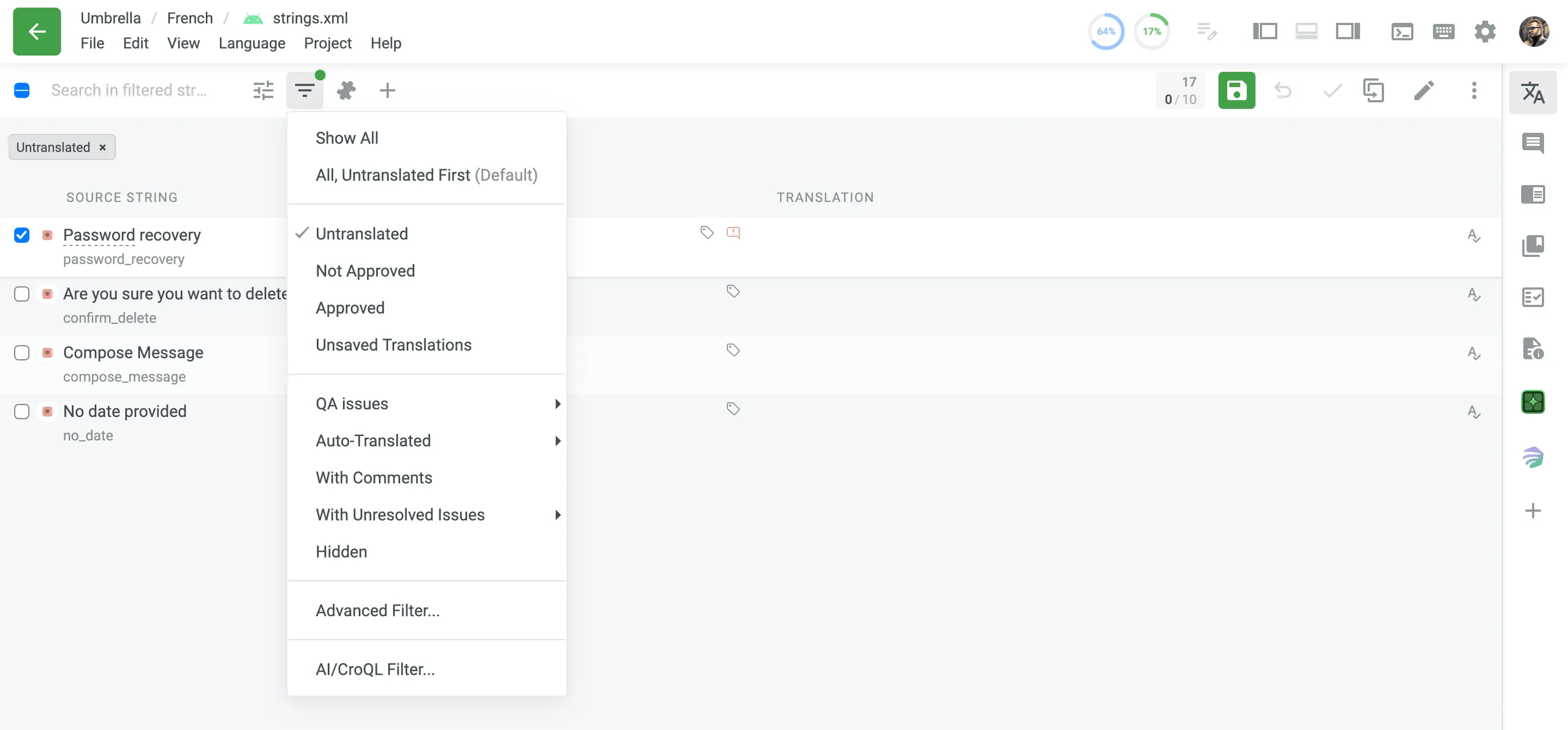 Strings Filter